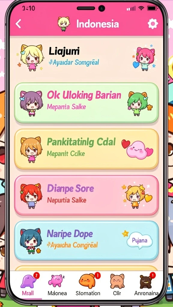 Desain karakter yang unik dan penuh warna.